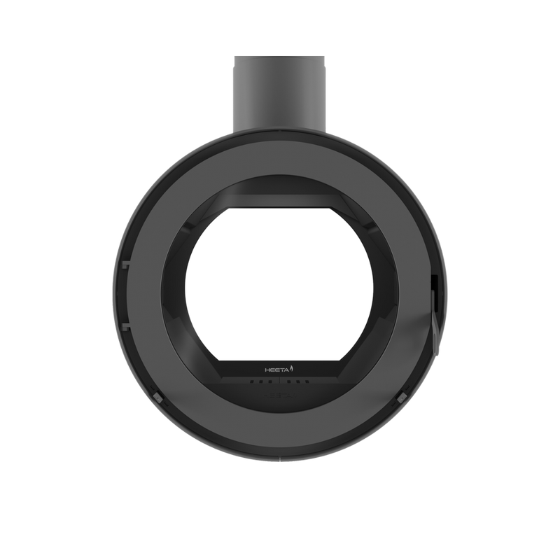 A black double-sided wood fireplace insert against a white background.