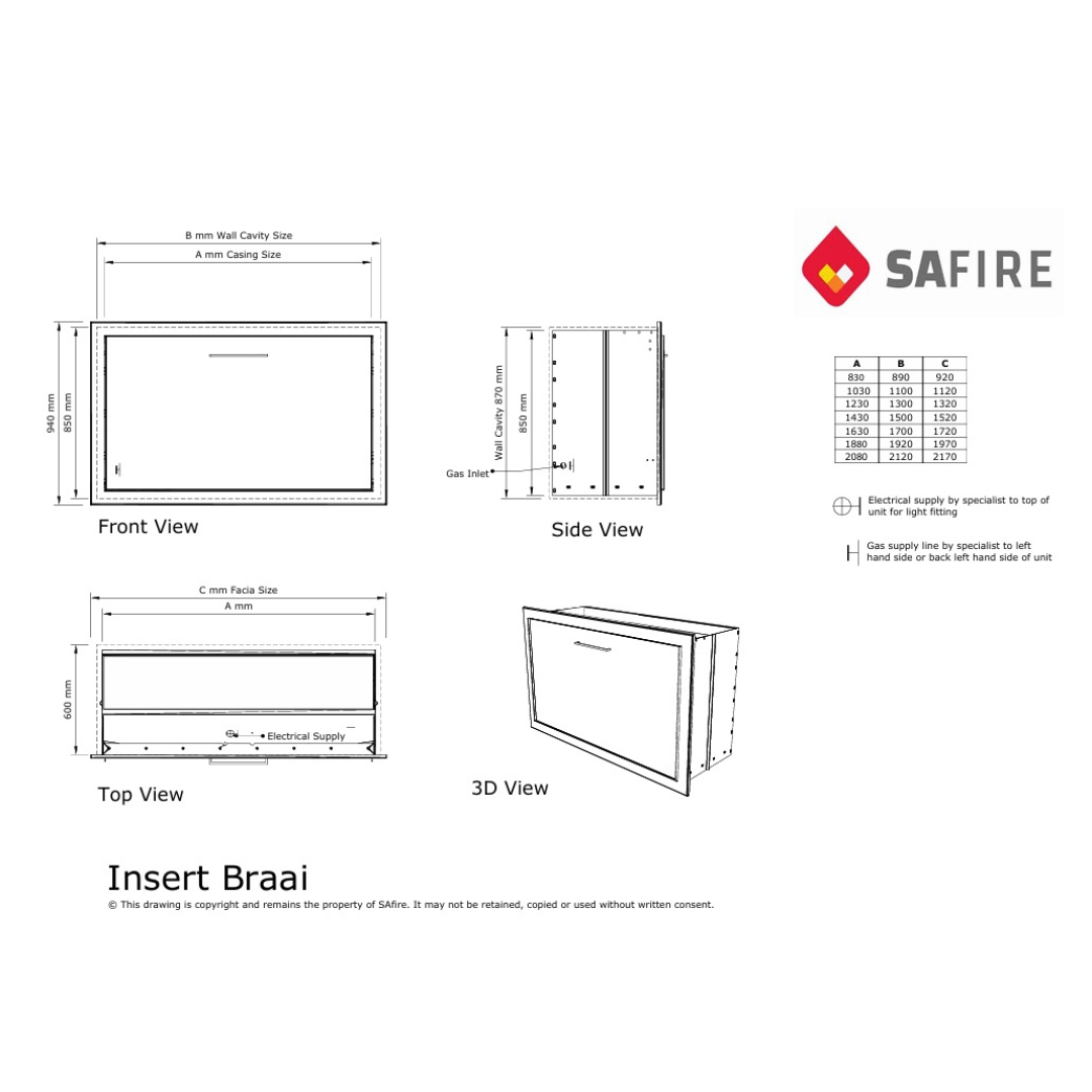 Pyro gas and wood braai grill combo diagram technical view