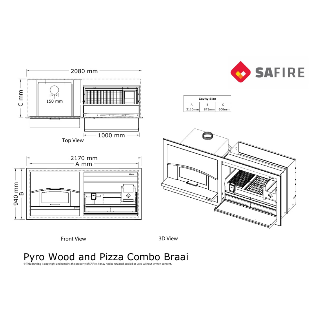 SAfire PYRO WOOD BRAAI with PIZZA OVEN