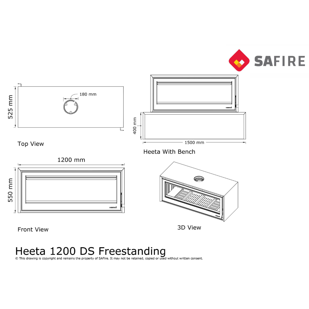 Heeta 1200 double sided bevel wood fireplace diagram