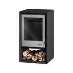 Safire Heeta 500 white freestanding fireplace with integrated log storage base