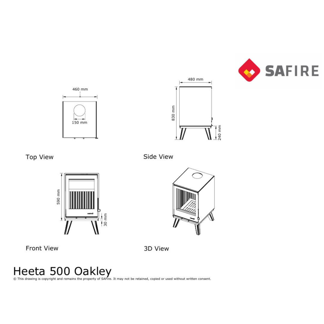 SAfire Heeta 500 Oakley fireplace technical diagram