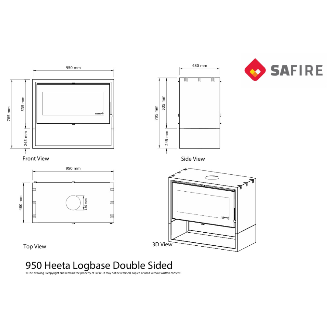 Heeta 950 double sided log base bevelled diagram