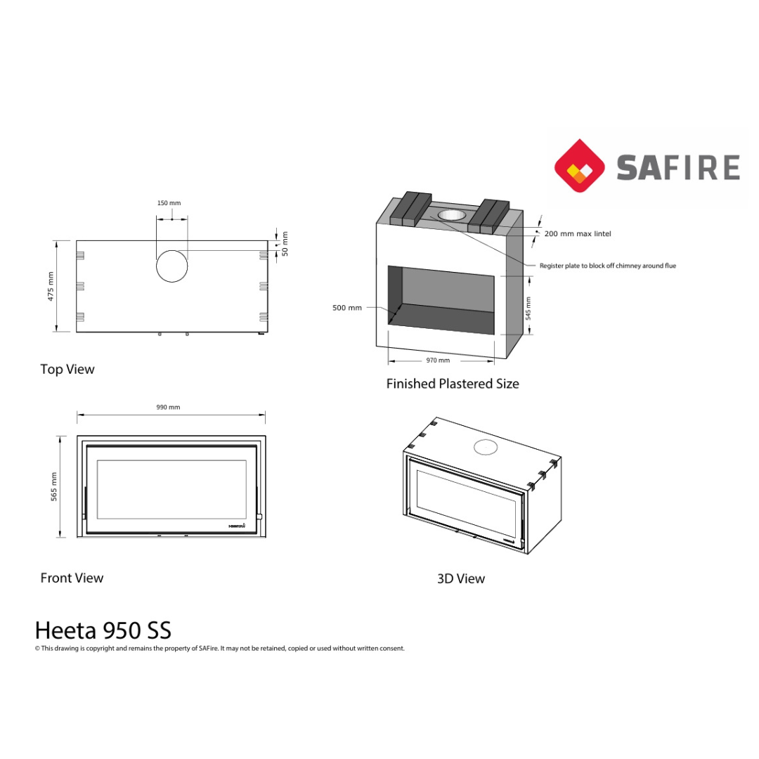 Technical diagram for SAfire Heeta 950 insert