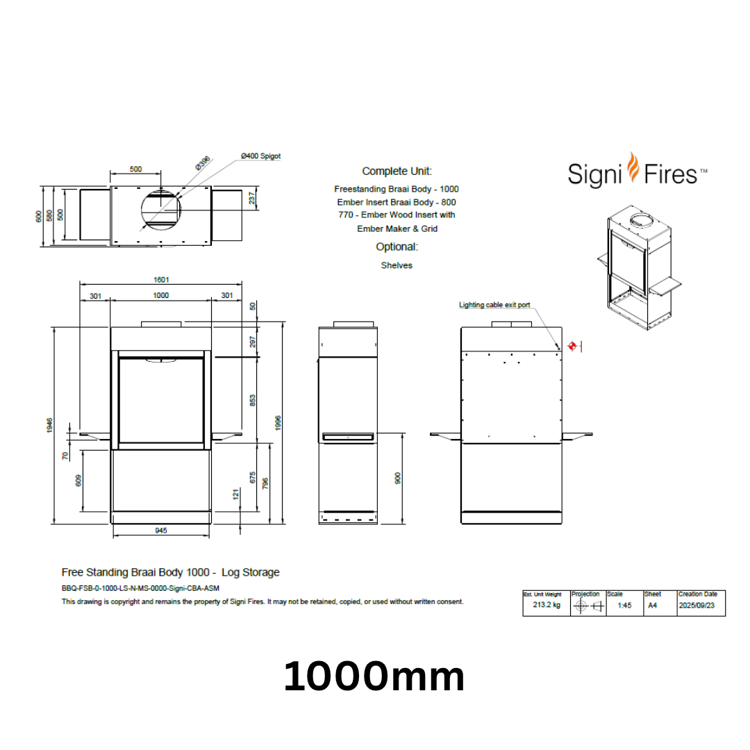 SIGNI FIRES EMBER FREESTANDING WOOD & CHARCOAL BRAAI | LOG STORAGE | M/S