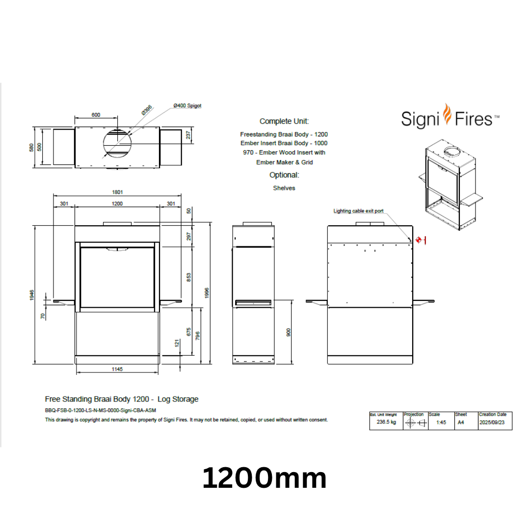 SIGNI FIRES EMBER FREESTANDING WOOD & CHARCOAL BRAAI | LOG STORAGE | M/S