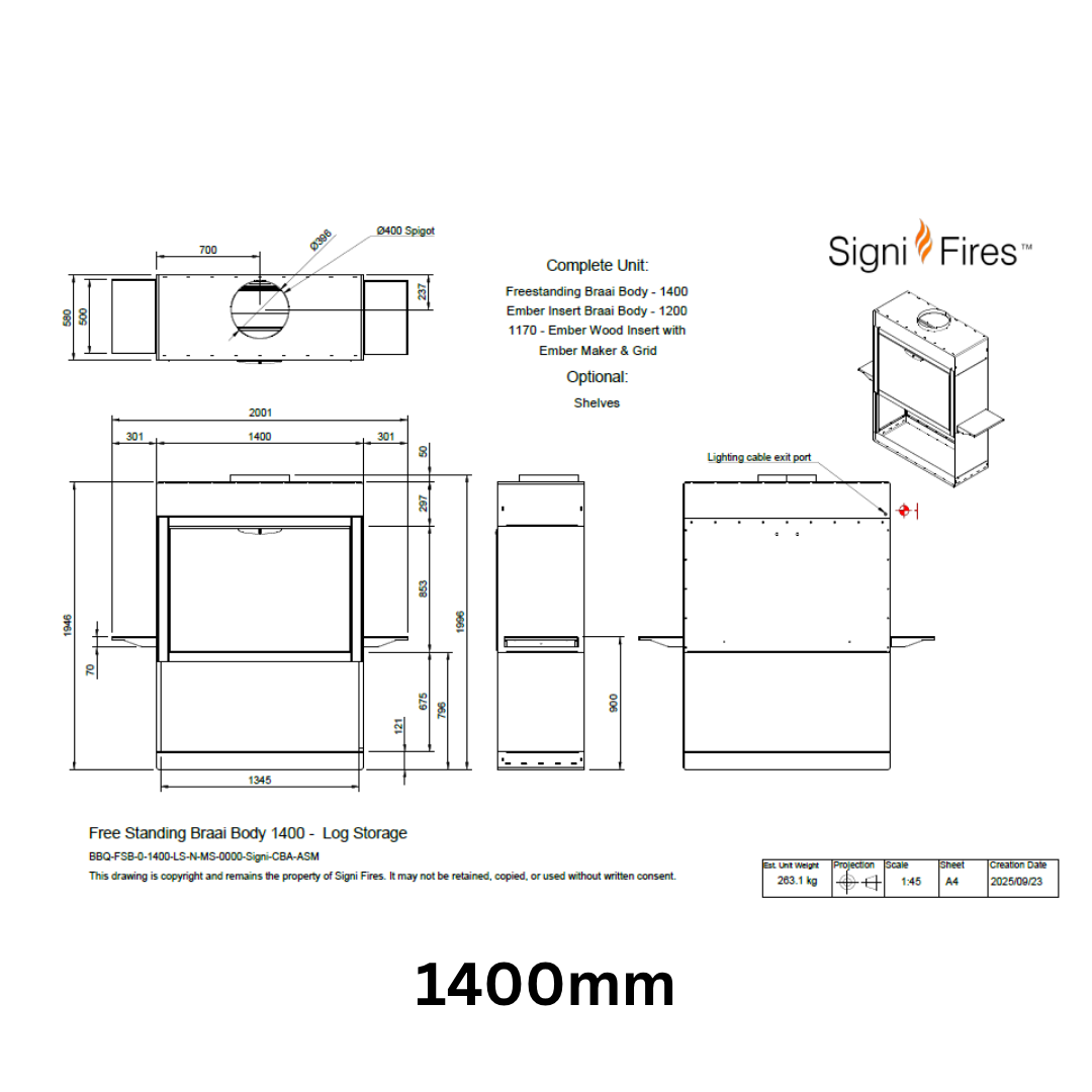 SIGNI FIRES EMBER FREESTANDING WOOD & CHARCOAL BRAAI | LOG STORAGE | M/S