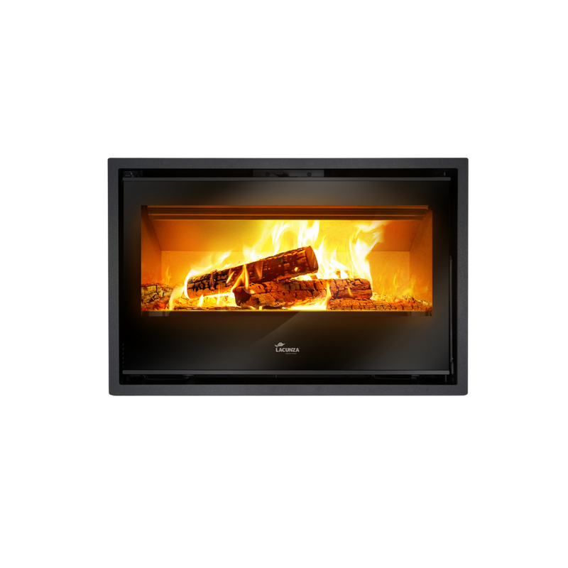 Lacunza Silver 800 built in wood fireplace with black glass door