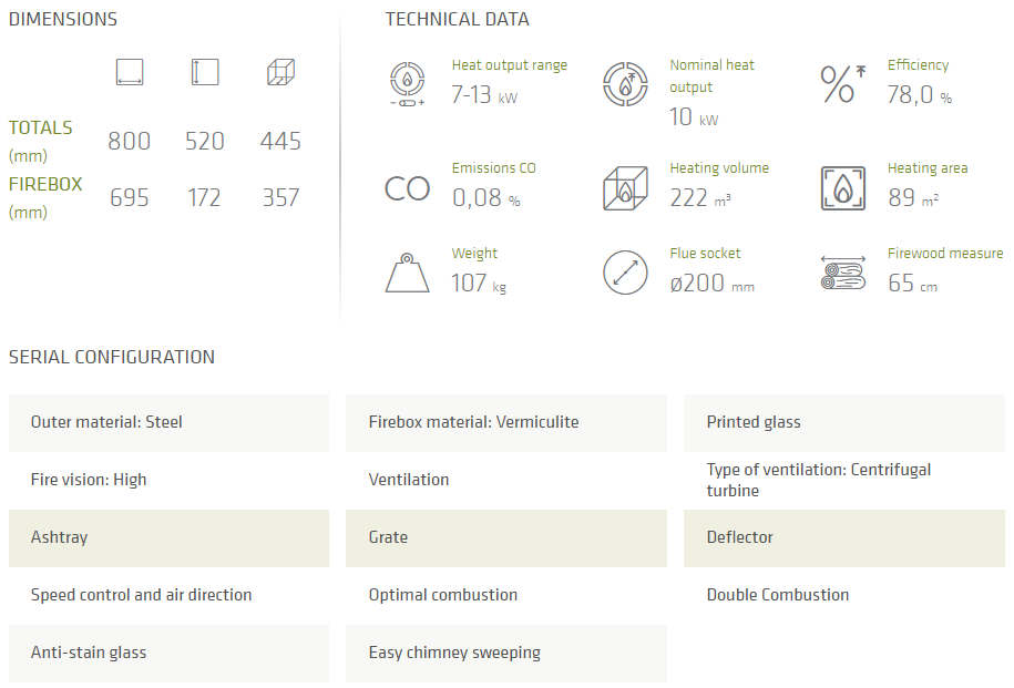Infiniti Silver 800 fireplace information diagram and sizes
