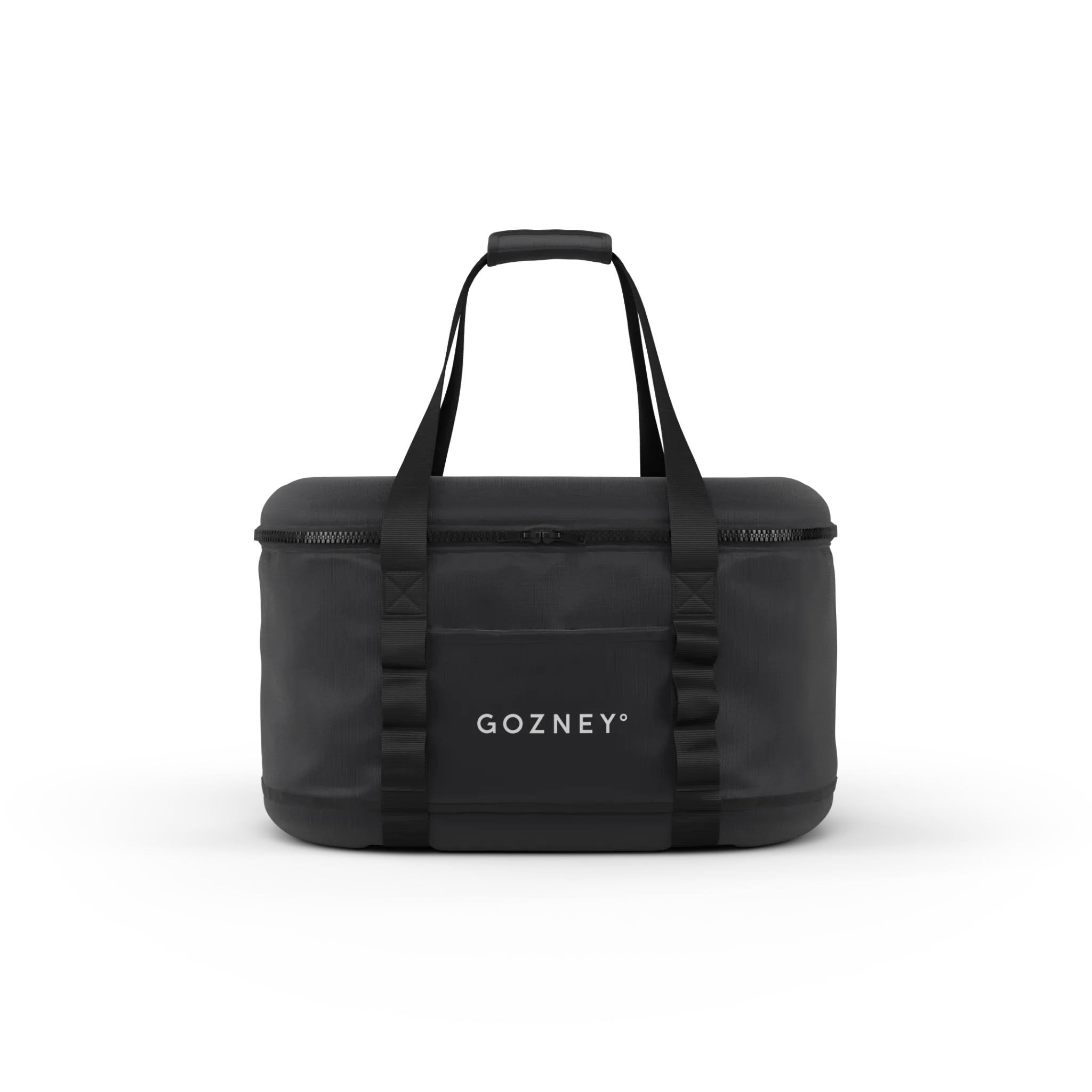 Black duffel bag with 'GOZNEY' branding on a white background
