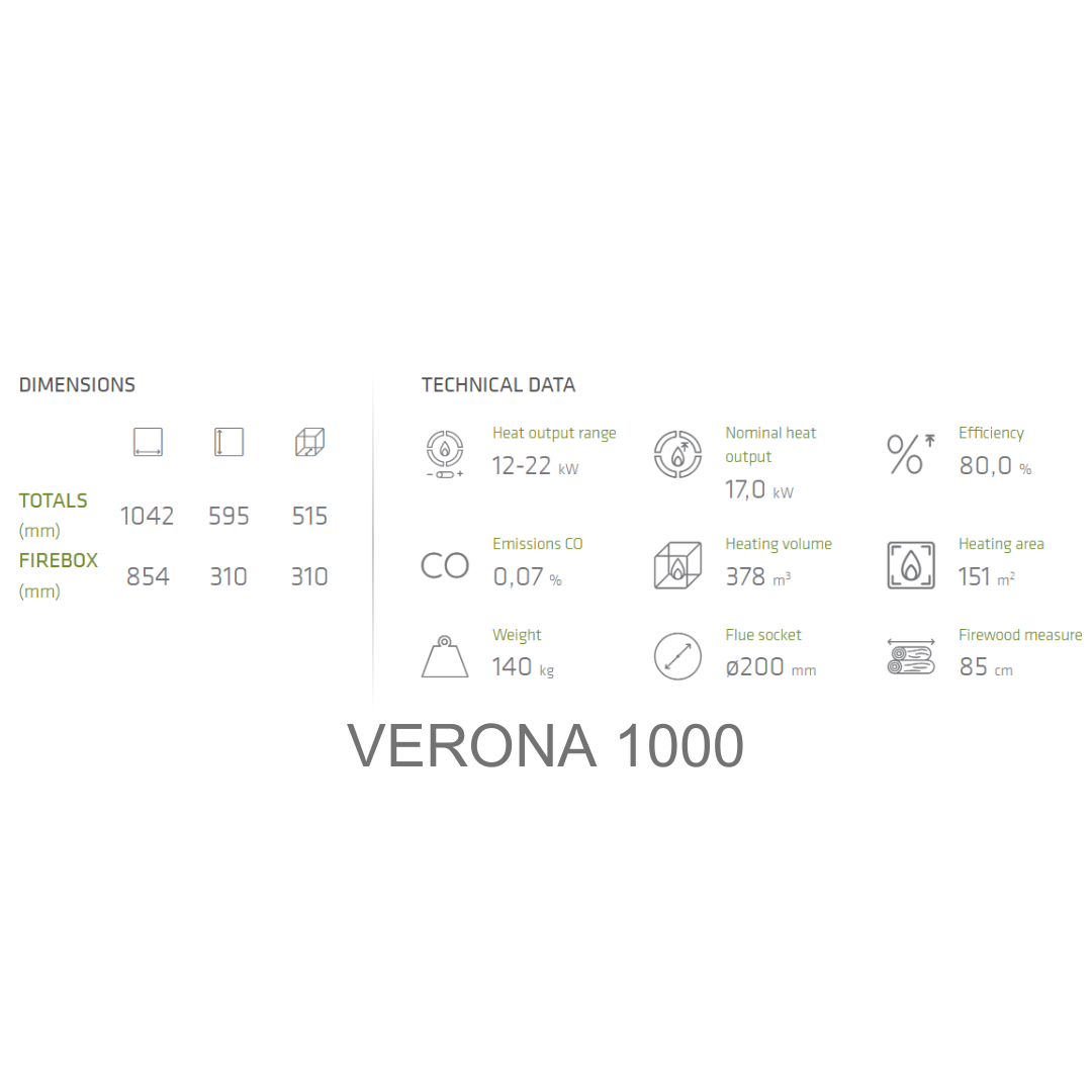 Infiniti Verona 1000 fireplace info diagram, measurements