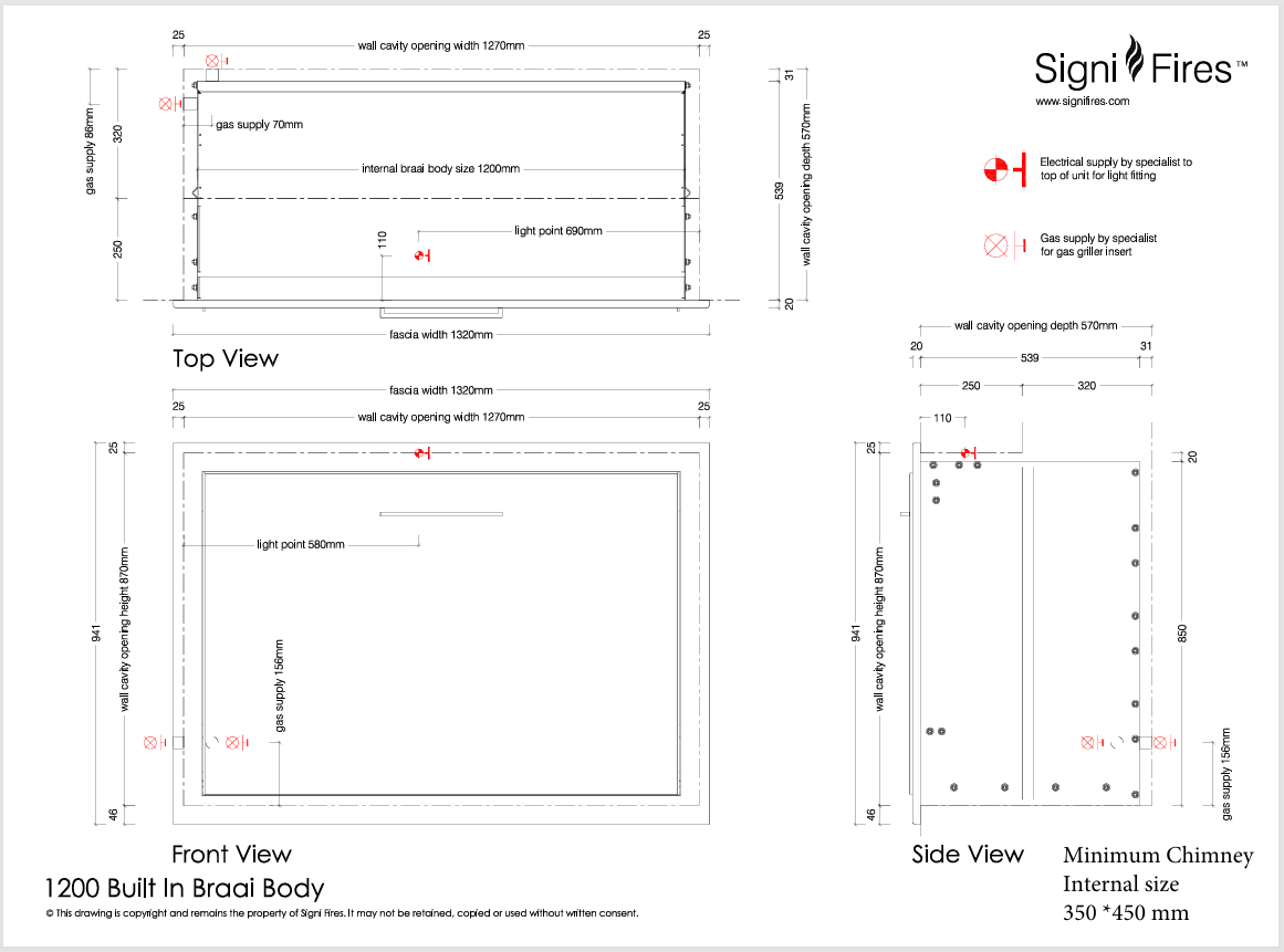 Built in braai 1000 body info sheet and measurements