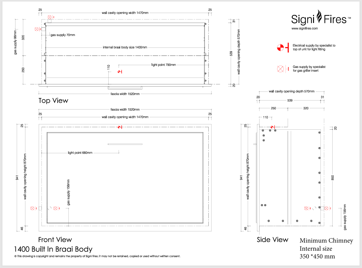 Built in braai 1000 body info sheet and measurements