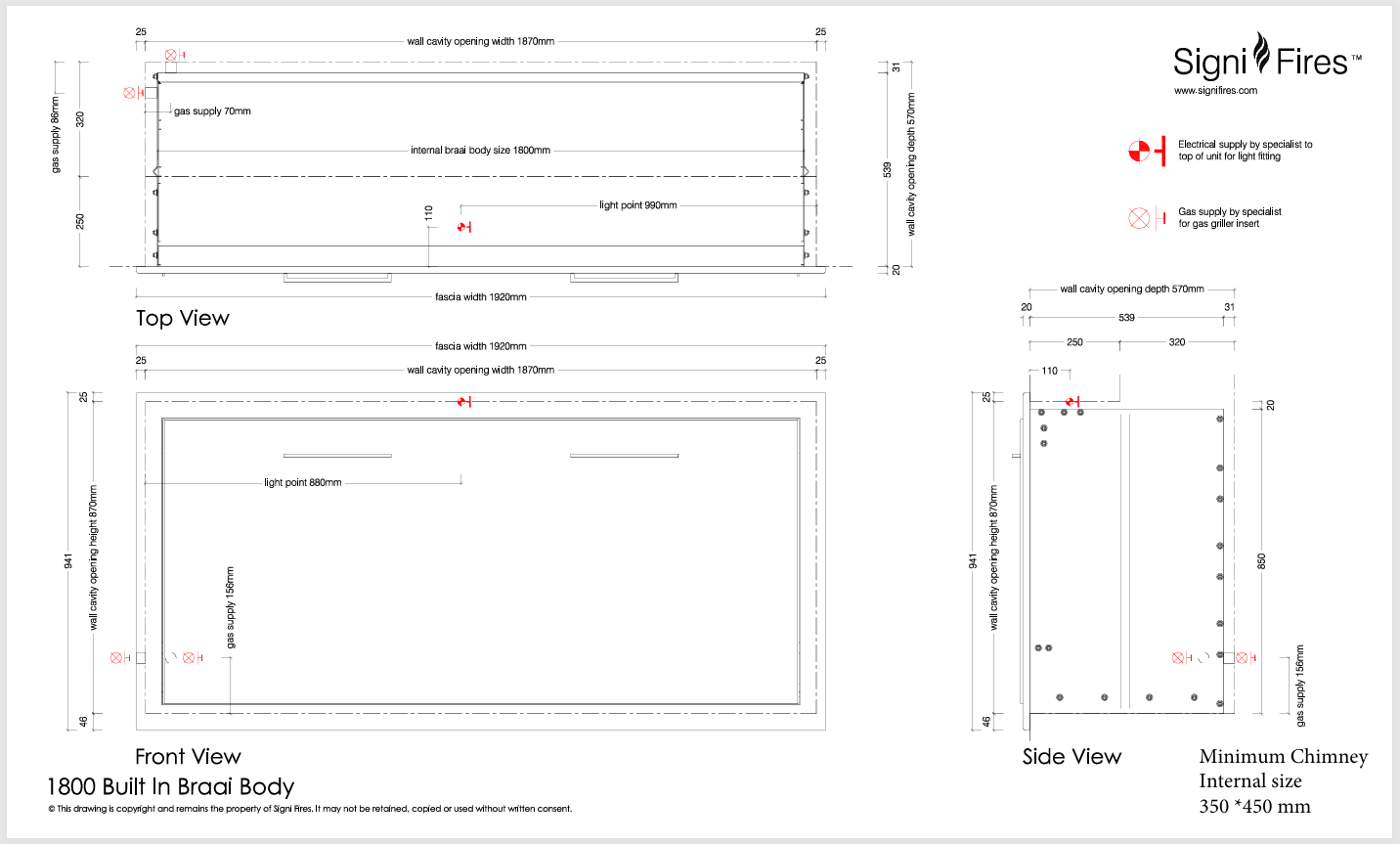 Built in braai 1000 body info sheet and measurements