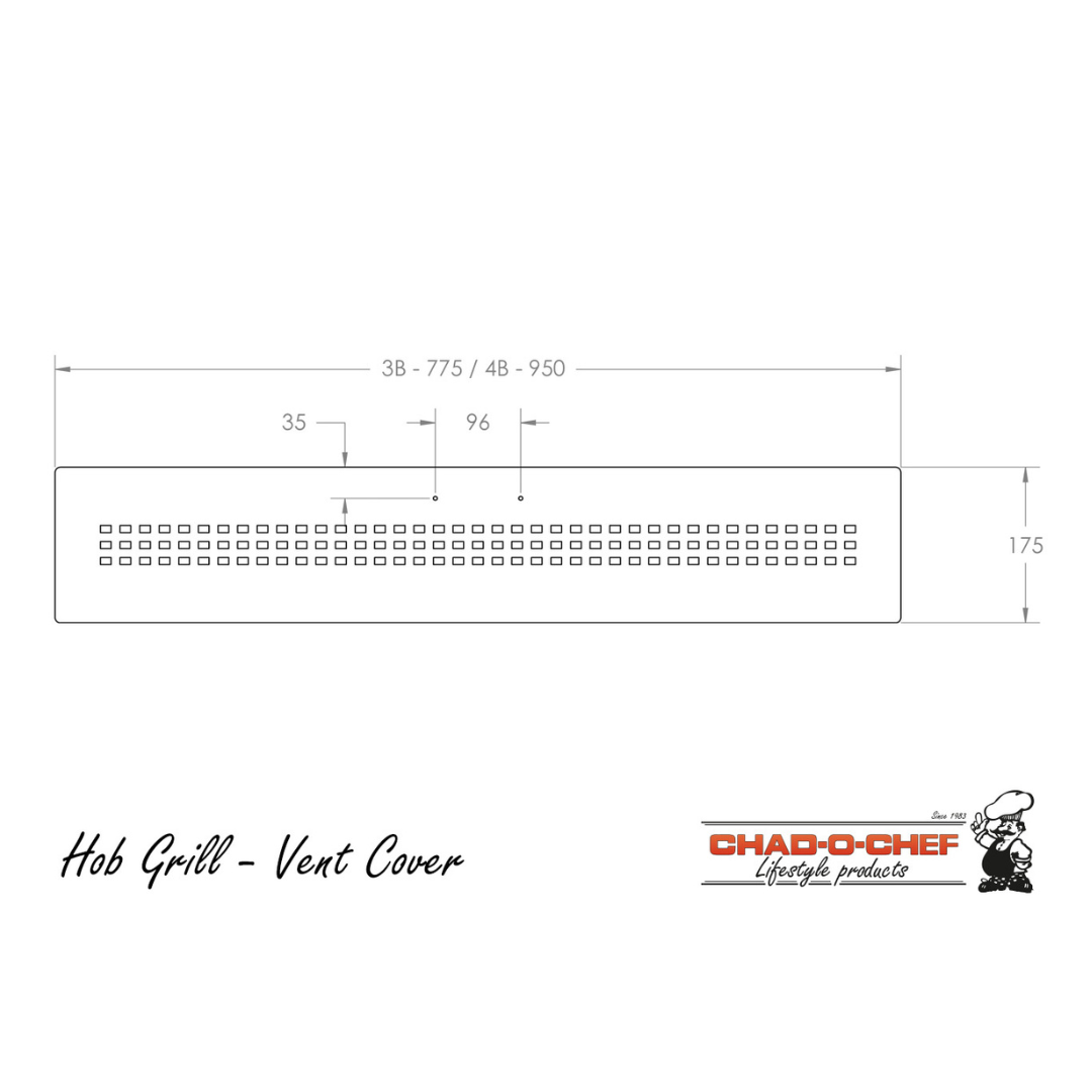 Chad-O-Chef hob vent cover technical drawing and dimensions