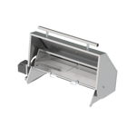 A gray rotisserie dome accessory for a Chad-O-Chef 3-Burner Hybrid Braai grill.