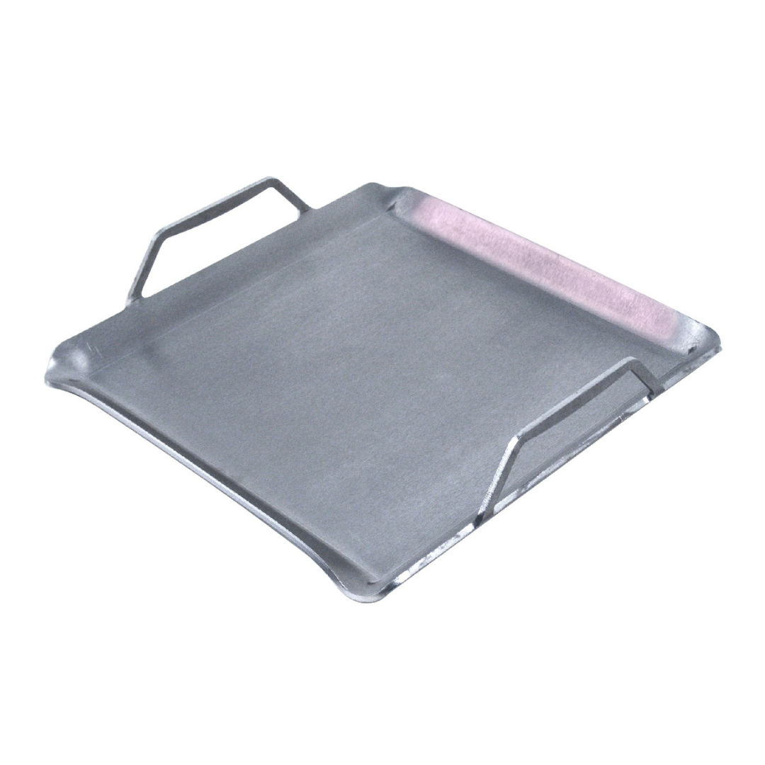 A set of three stainless steel Chad-O-Chef stir-fry pans of varying sizes with handles.