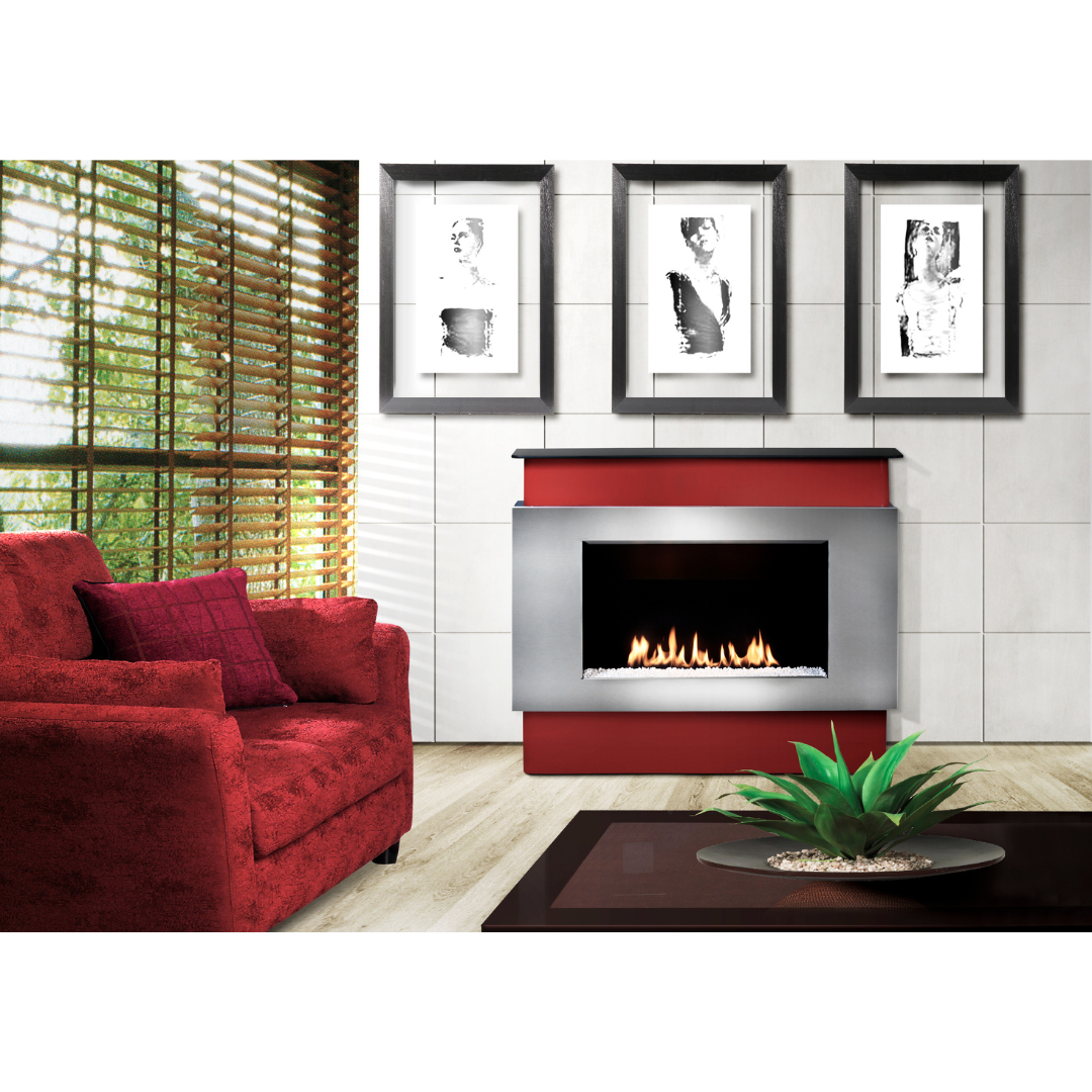 Red concept mantle surround for modern wall fireplaces