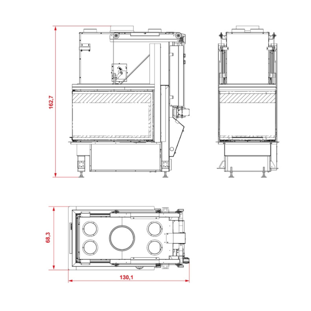 3D technical diagram of WT60 wood fireplace insert