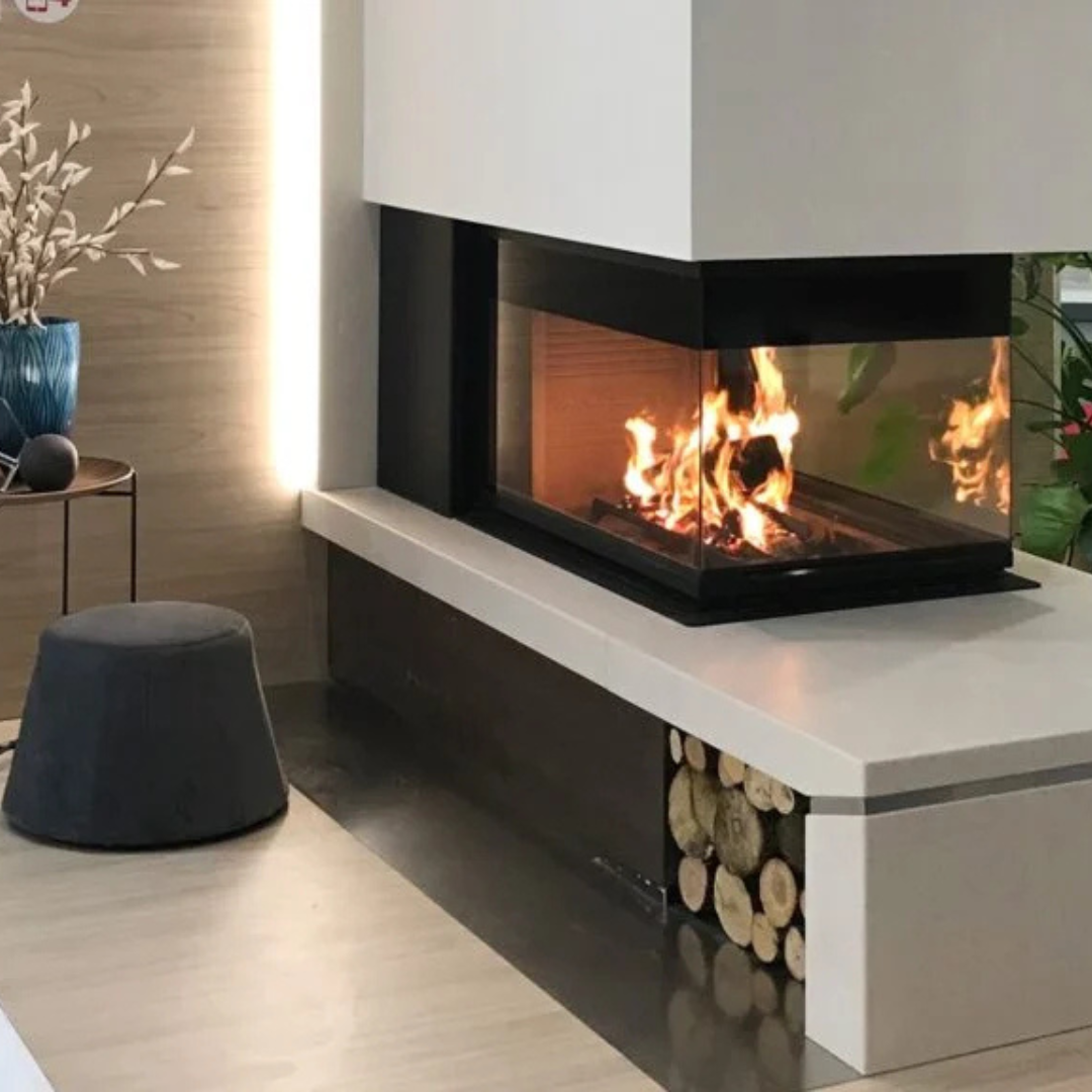 Ecomonoblocco WT60 wood fireplace insert 3D lifestyle interior image