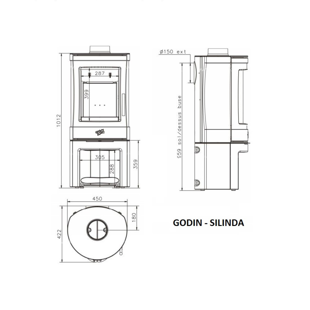 Godin Silinda technical diagram modern freestanding stove