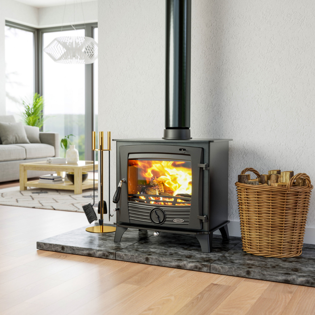 Henley Druid 16 wood burning stove shown in a cozy living room