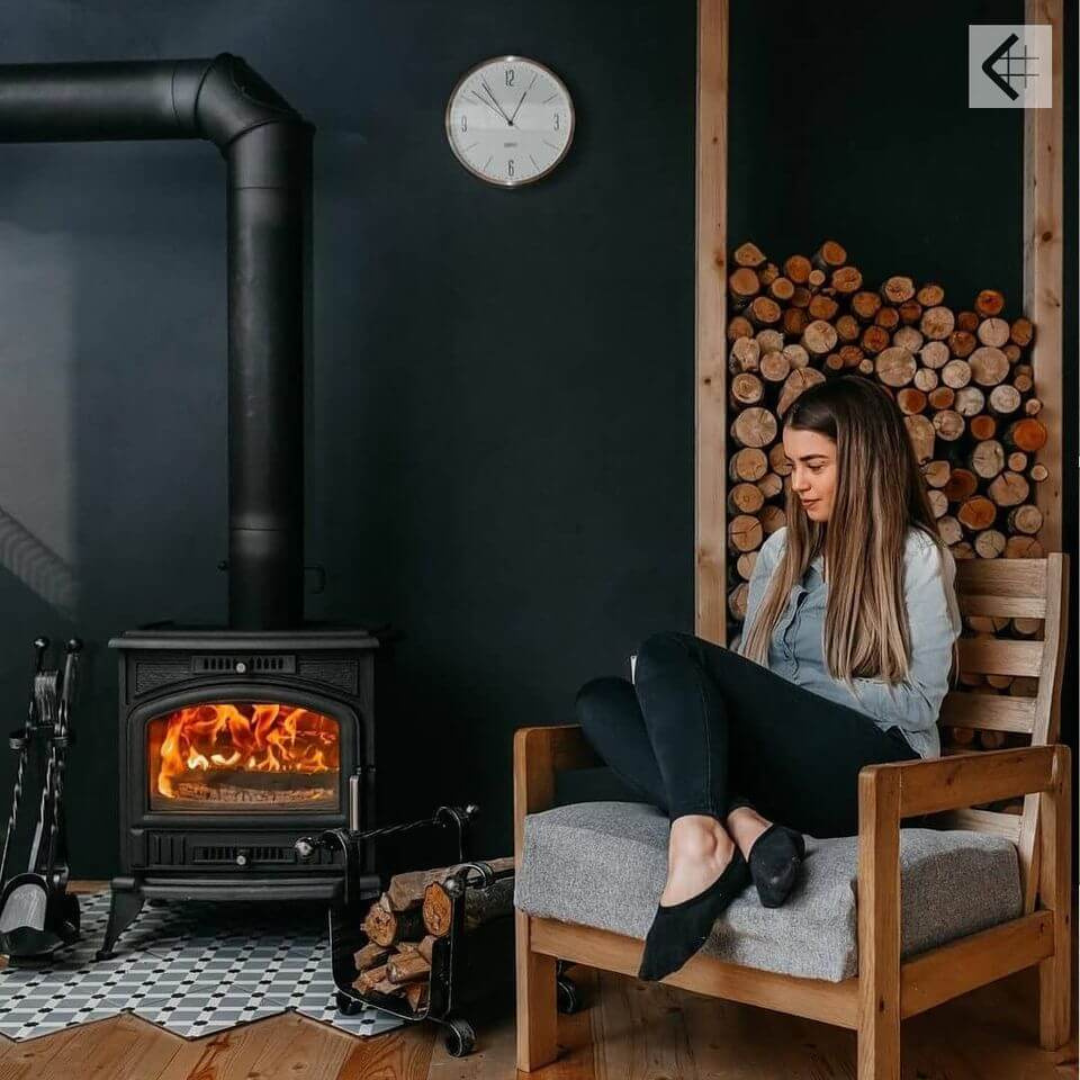 K6 cast iron stove warming a cozy Scandinavian living space