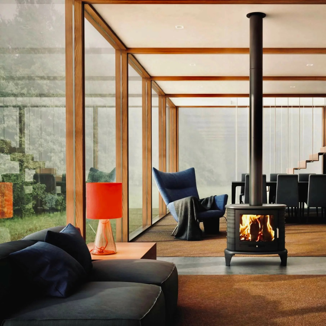 Kratki K8T wood burning stove in a styled interior, classic cast iron