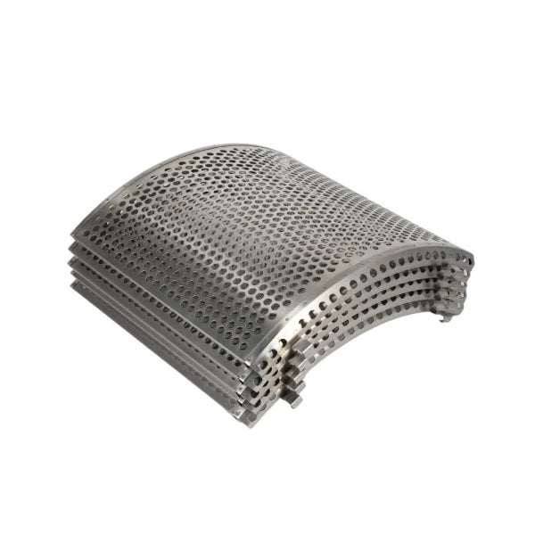 Stack of metal honeycomb filters on a white background