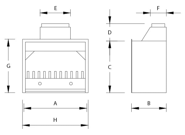 Measurements of Deep 7000 econo fireplace, modern heating solution