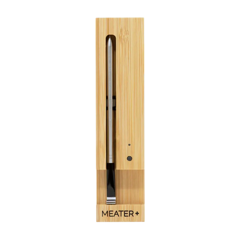 Meater+ meat thermometer in a wooden packaging on a white background