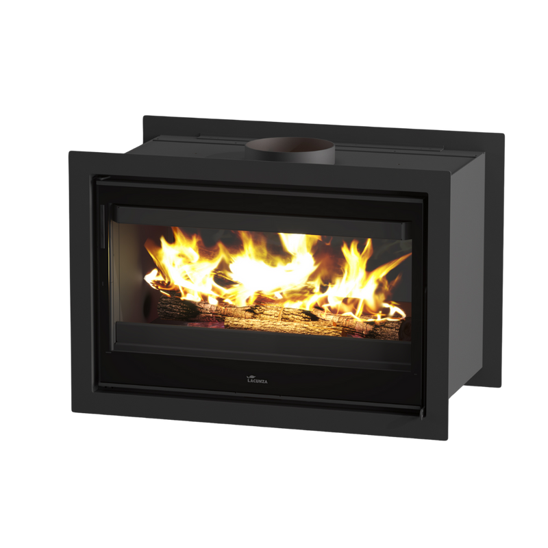 Nickel-finish 800 size fireplace frame, brushed metal detail