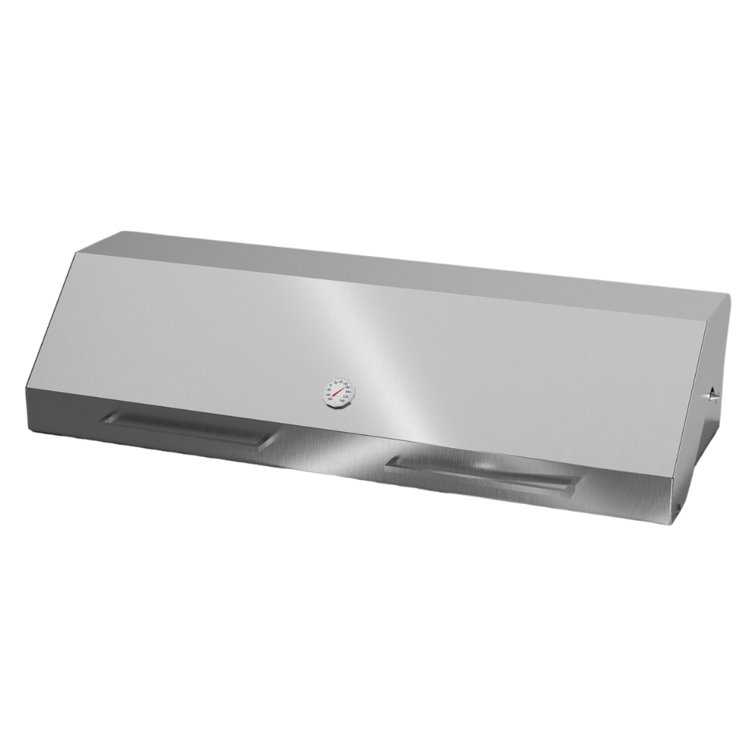 A built-in stainless steel gas braai with sliding door design.