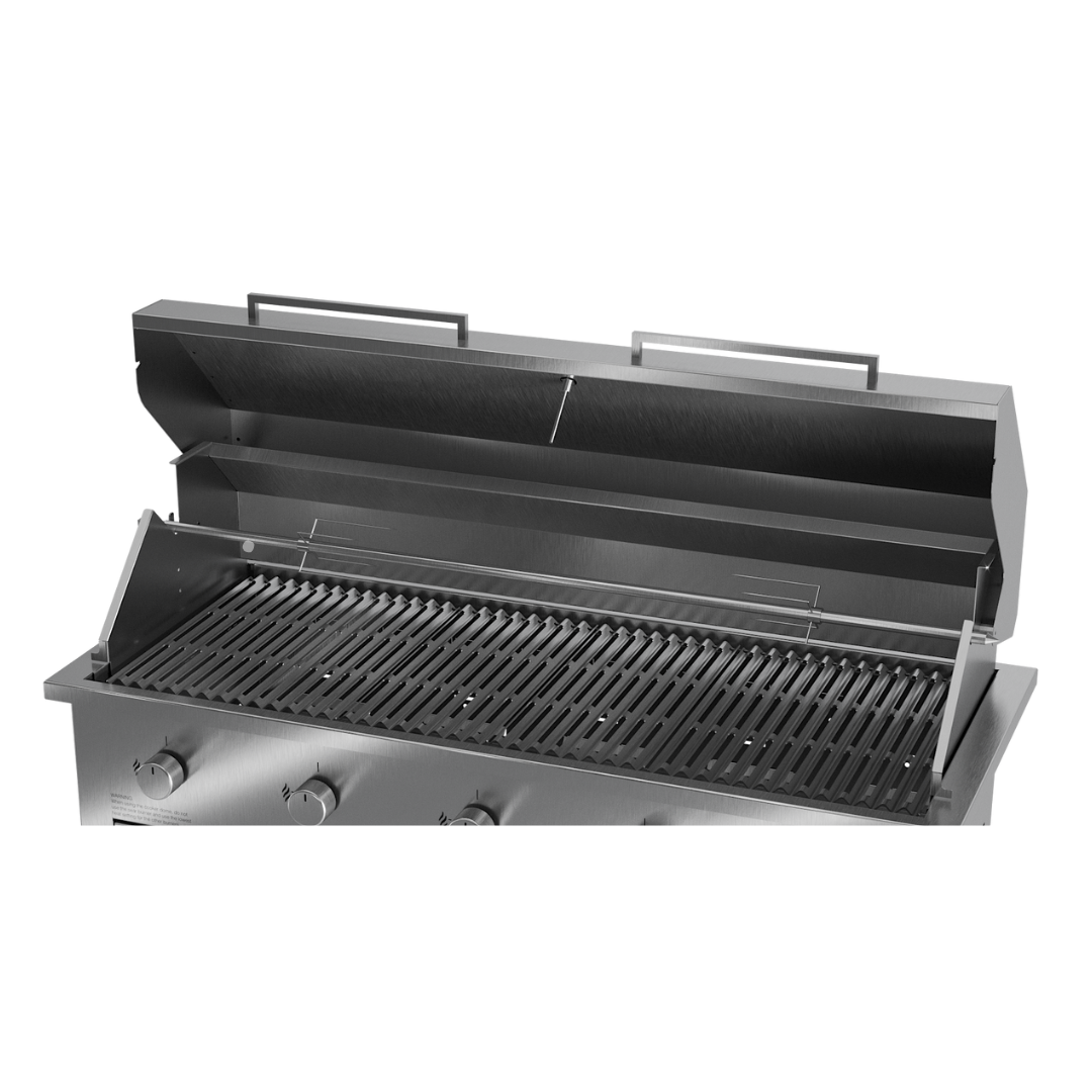 A built-in stainless steel gas braai with sliding door design.