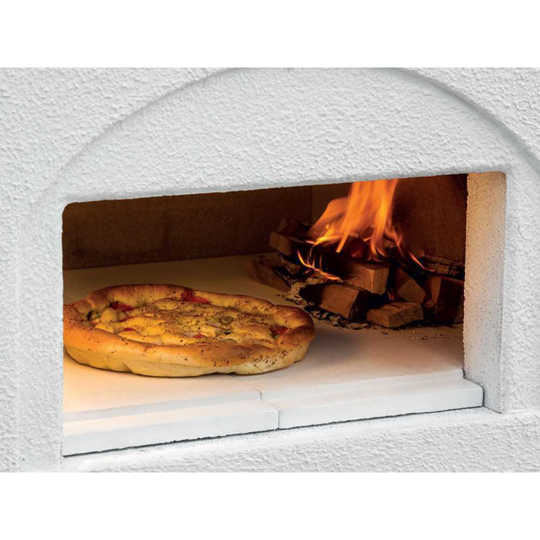 Palazzetti Easy Medium outdoor oven on patio with pizza tools, lifestyle