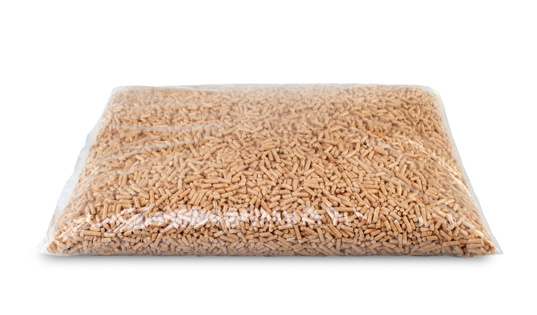 packaged brown wood pellets.