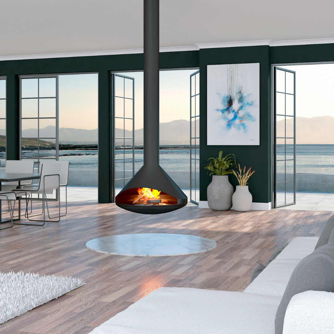 Lifestyle image of Signi Fires Cone outdoor fireplace design