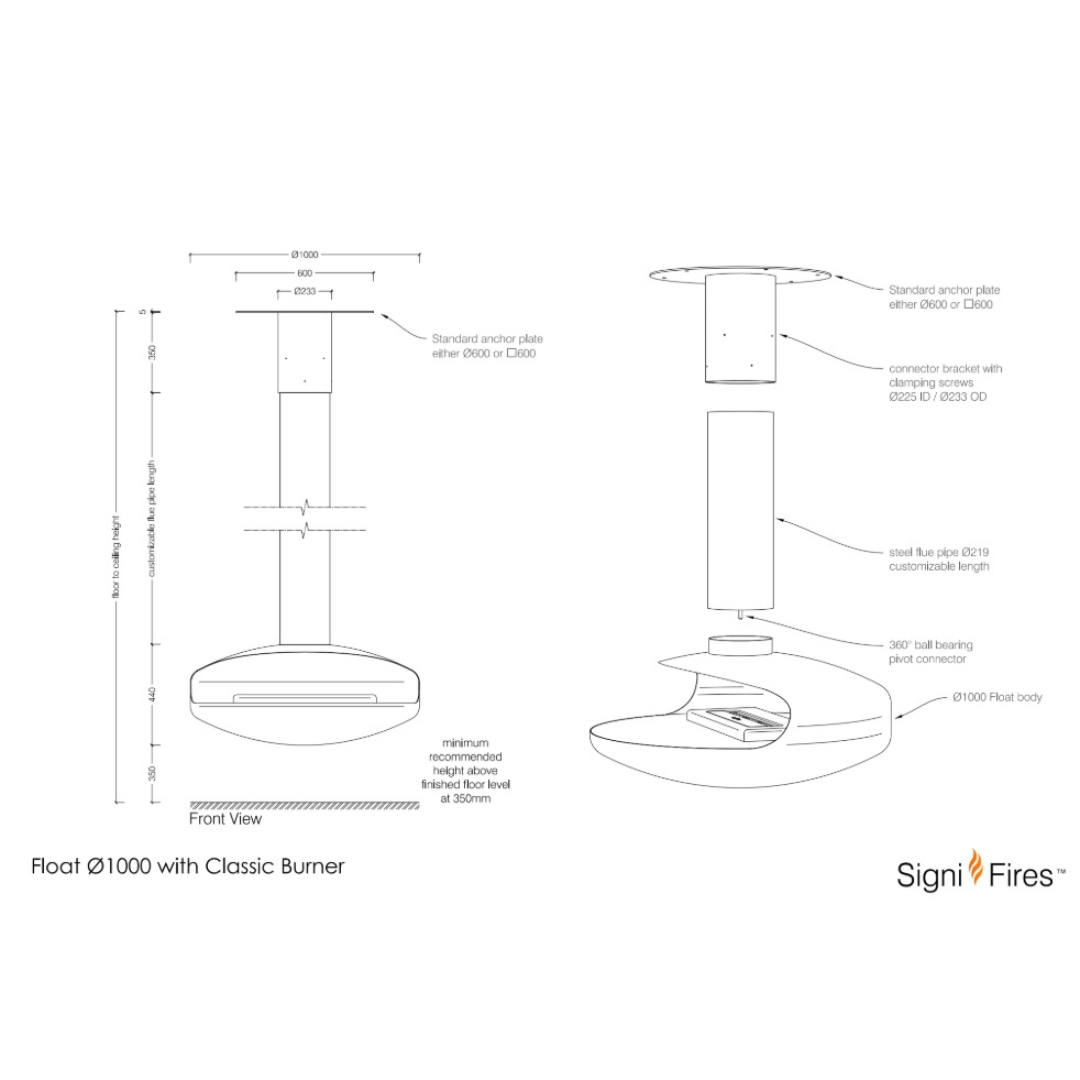 A black, wall-mounted bio-ethanol fireplace with a visible fire compartment.