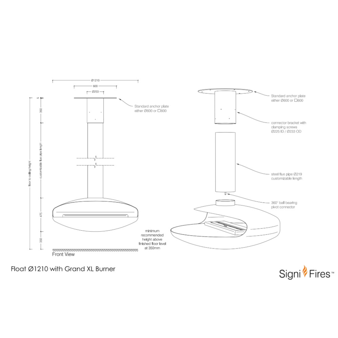 A black, wall-mounted bio-ethanol fireplace with a visible fire compartment.