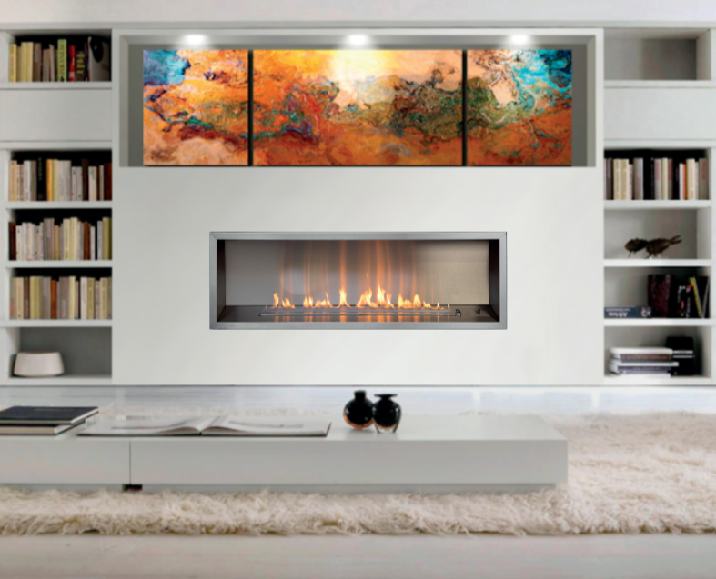Slimline 1000 built in gas fireplace in a modern living room, sleek minimal design