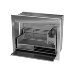 A built-in stainless steel braai (grill) with sliding doors and mesh grill.