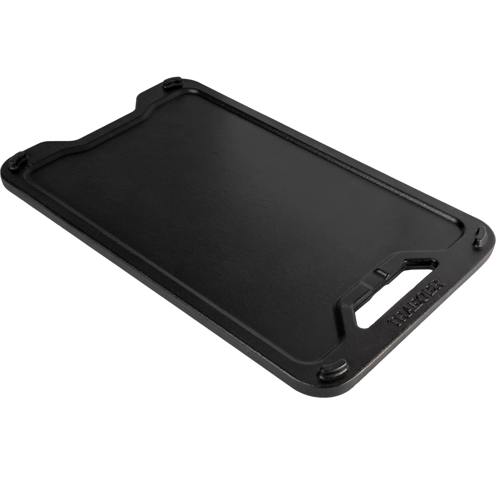 Black rectangular griddle on a white background