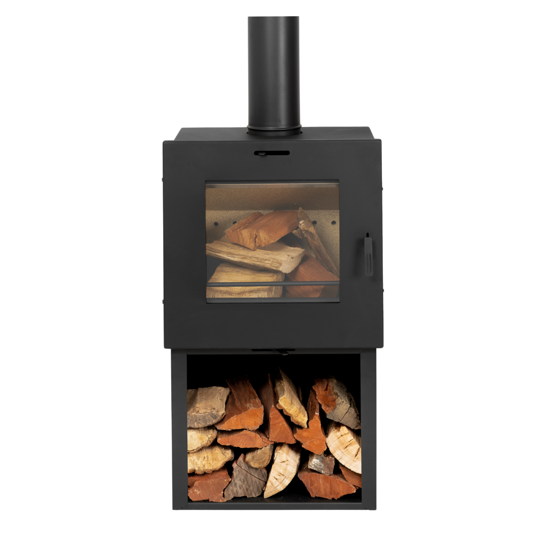 Wood box accessory compact storage for fireplace and stove logs