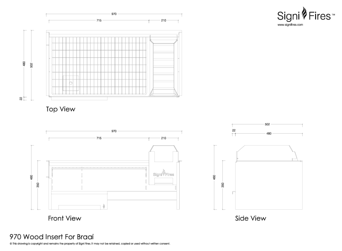 970 Wood insert  for braai -  technical diagram efficient fireplace design