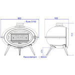 Modern b freestanding fireplace with a vertical chimney and a fire burning inside."