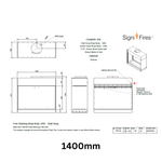 Technical drawing of a fireplace component with dimensions and Signifires branding.