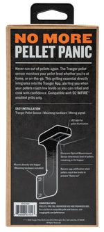 Packaging for a pellet level monitoring device with text and graphics.
