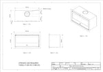 Technical drawing of a fireplace with dimensions and Signifire branding