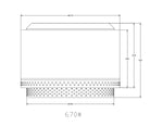 Technical drawing of a rectangular object with dimensions
