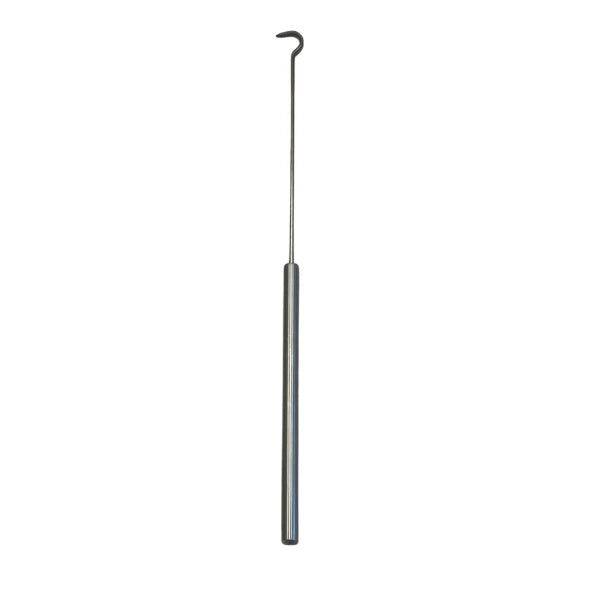 Metallic tool with a hook on a white background